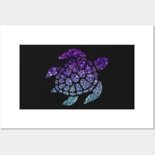 Purple Teal Ombre Faux Glitter Turtle Posters and Art